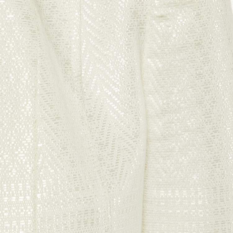 Pre Owned Elisabetta Franchi White Textured Patterned Cotton Open Blazer M