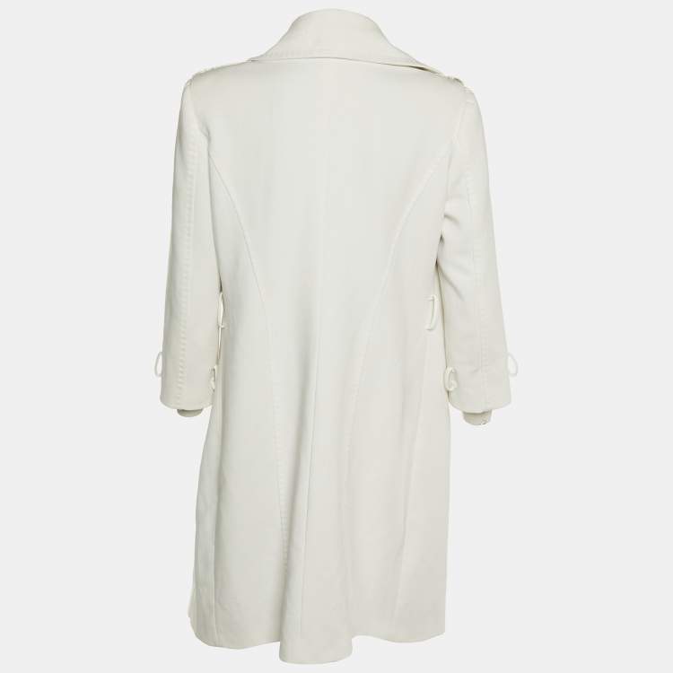 Pre Owned Elisabetta Franchi White Crepe Overcoat L