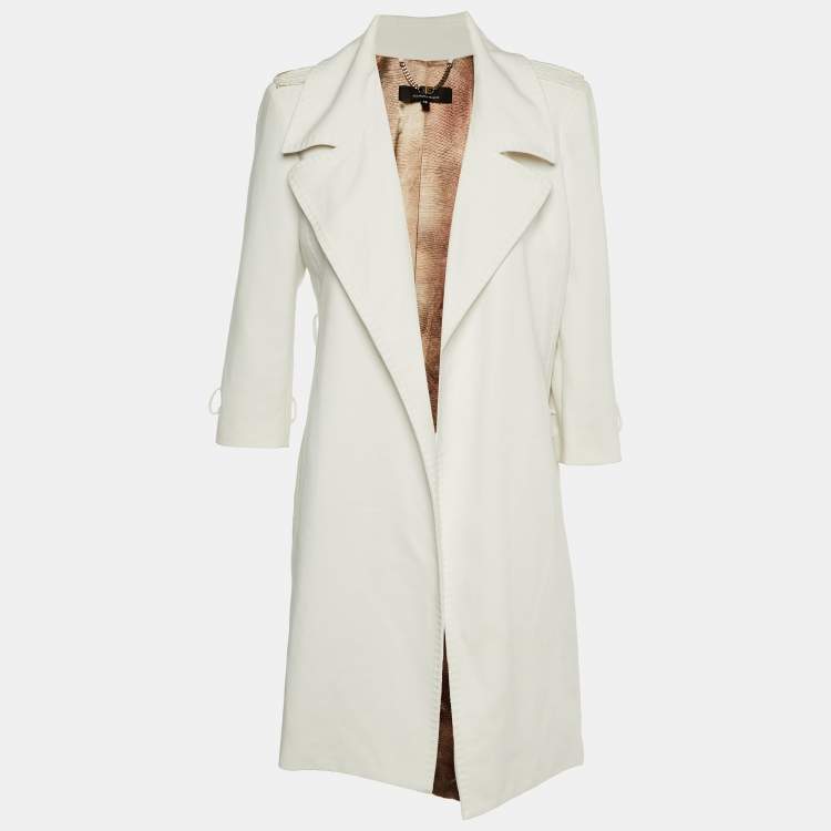 Pre Owned Elisabetta Franchi White Crepe Overcoat L