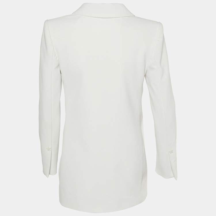 Pre Owned Elisabetta Franchi White Crepe Star Button Detail Double Breasted Blazer M