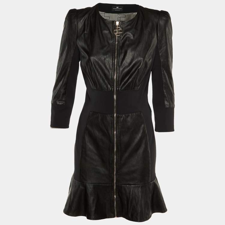 Pre Owned Elisabetta Franchi Black Faux Leather Mini Dress M