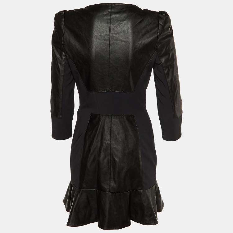 Pre Owned Elisabetta Franchi Black Faux Leather Mini Dress M