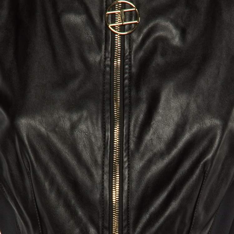 Pre Owned Elisabetta Franchi Black Faux Leather Mini Dress M