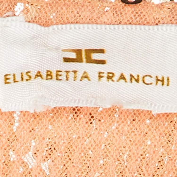 Pre Owned Elisabetta Franchi Rose Gold Sequin Embellished Wrap Maxi Dress M