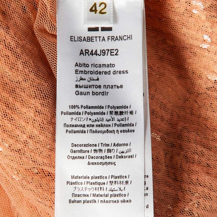 Pre Owned Elisabetta Franchi Rose Gold Sequin Embellished Wrap Maxi Dress M