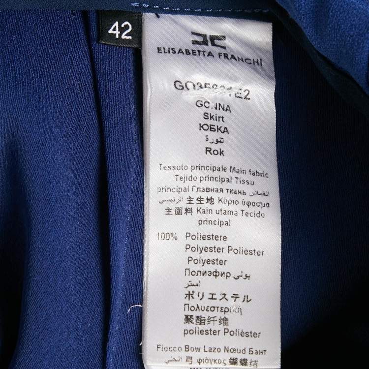 Pre Owned Elisabetta Franchi Blue Crepe Faux Wrap Midi Skirt M