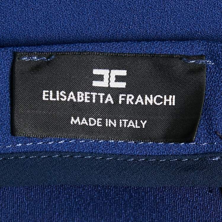 Pre Owned Elisabetta Franchi Blue Crepe Faux Wrap Midi Skirt M