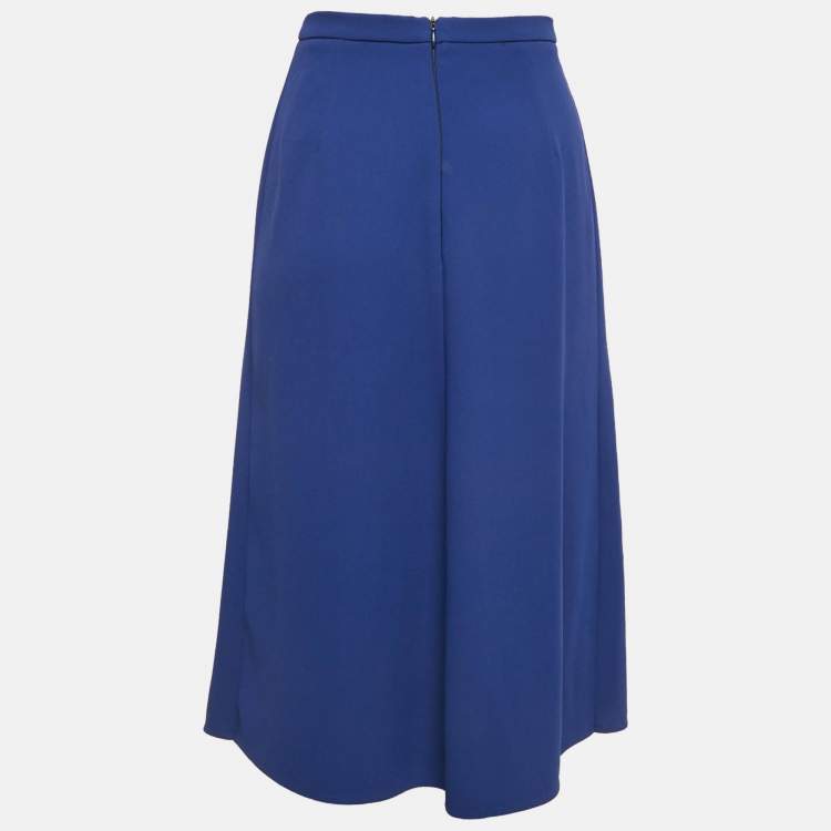 Pre Owned Elisabetta Franchi Blue Crepe Faux Wrap Midi Skirt M