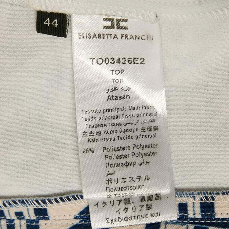 Pre Owned Elisabetta Franchi Navy Blue Logo Print Crepe Crop Top M