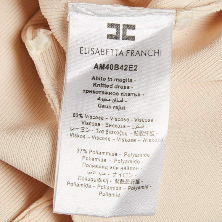 Pre Owned Elisabetta Franchi Cream Logo Embellished Knit Sleeveless Long Dress S