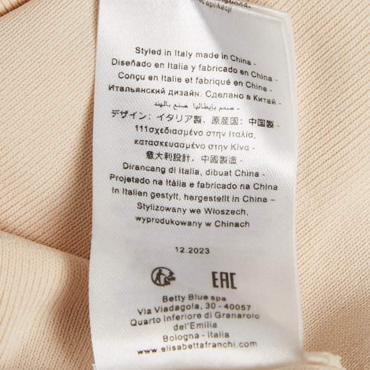 Pre Owned Elisabetta Franchi Cream Logo Embellished Knit Sleeveless Long Dress S