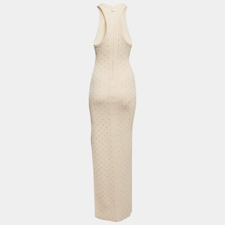 Pre Owned Elisabetta Franchi Cream Logo Embellished Knit Sleeveless Long Dress S