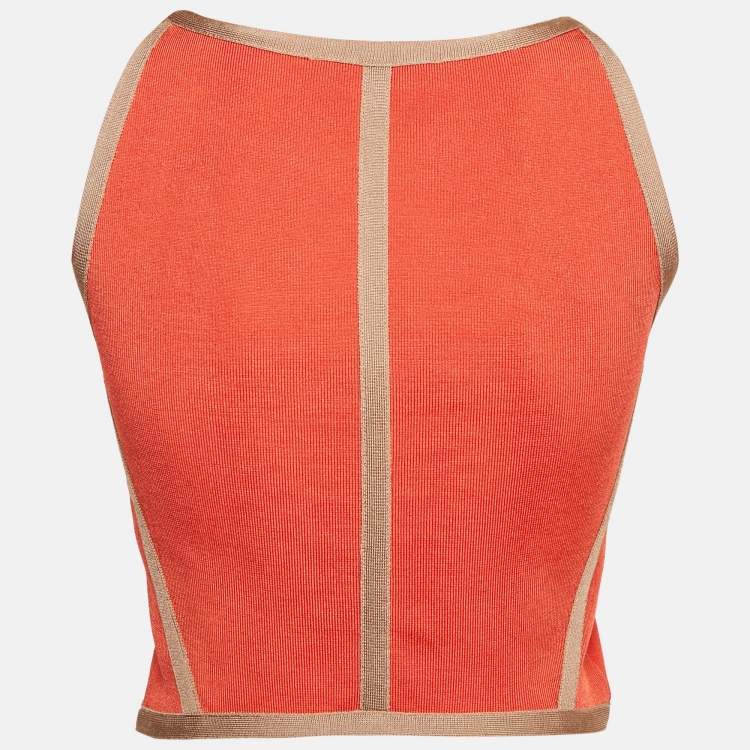 Pre Owned Elisabetta Franchi Orange Knit Sleeveless Top  M