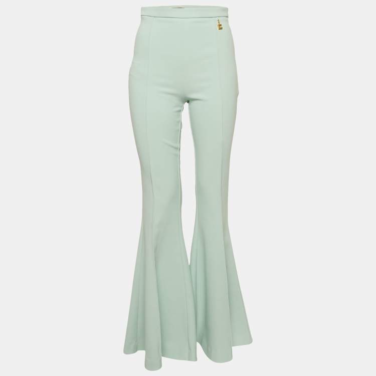 Pre Owned Elisabetta Franchi Mint Green Crepe Flared Leg Trousers M