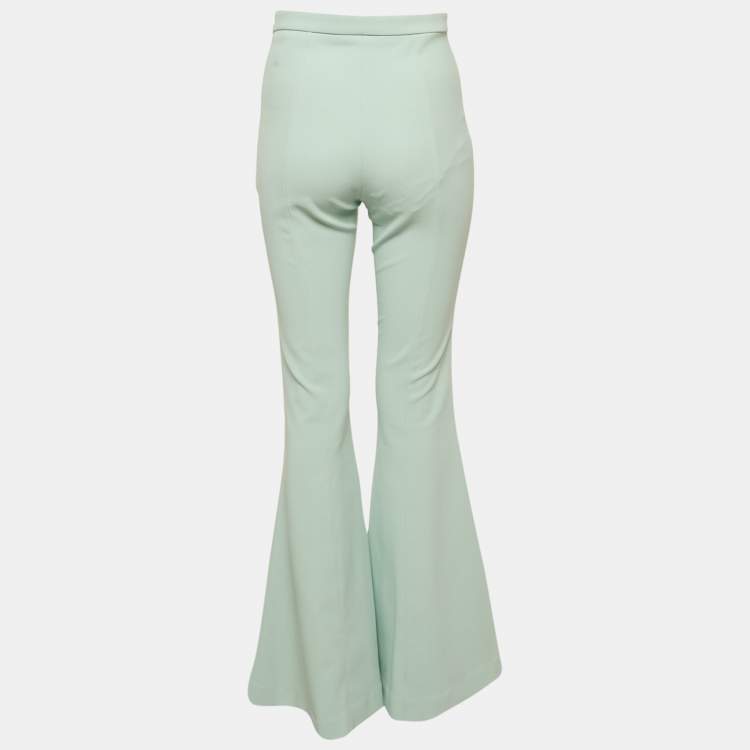 Pre Owned Elisabetta Franchi Mint Green Crepe Flared Leg Trousers M