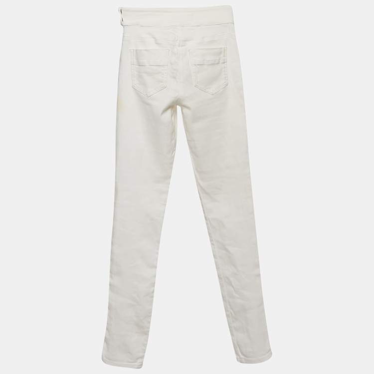 Pre Owned Elisabetta Franchi White Denim Metal Logo Detail High Waist Jeans S Waist 25"