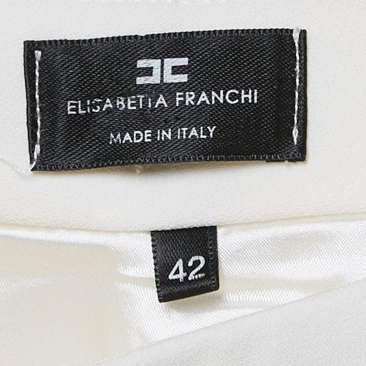 Pre Owned Elisabetta Franchi White Star Embellished Crepe Mini Skirt M