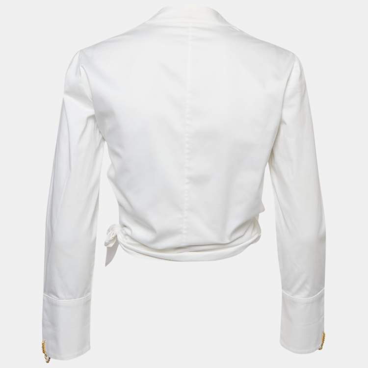 Pre Owned Elisabetta Franchi White Synthetic Wrap Shirt Blouse M