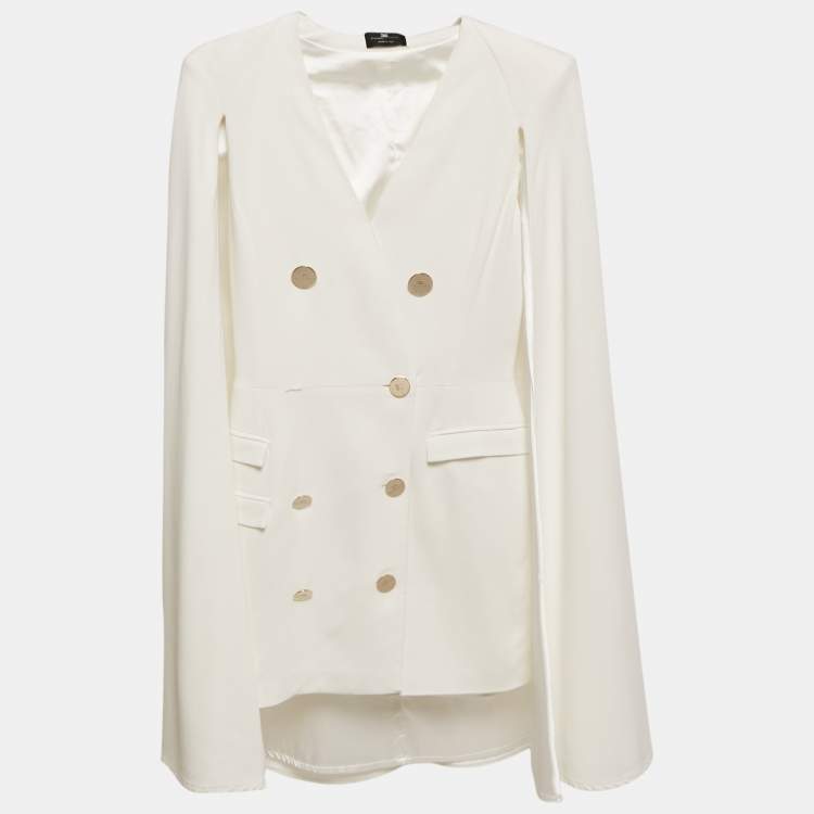 Pre Owned Elisabetta Franchi White Crepe Cape Detail Mini Dress S
