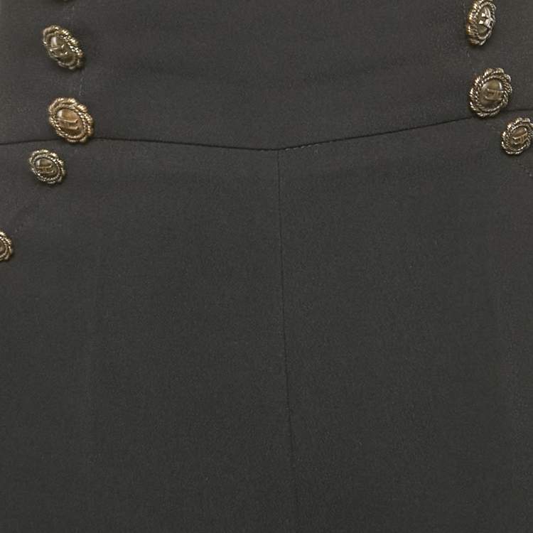 Pre Owned Elisabetta Franchi Black Organza Trim Crepe Flared High Rise Pants M
