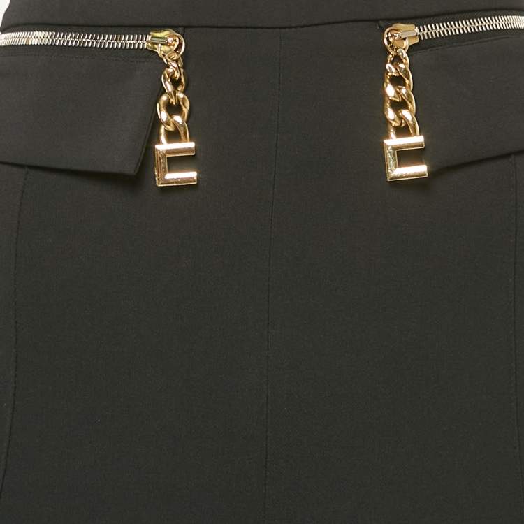 Pre Owned Elisabetta Franchi Black Crepe Zip Detail High Rise Trousers S