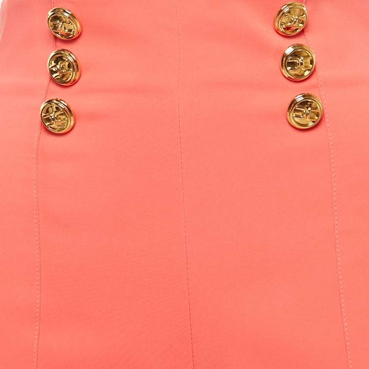Pre Owned Elisabetta Franchi Pink Crepe Button Detail Flared Trousers M