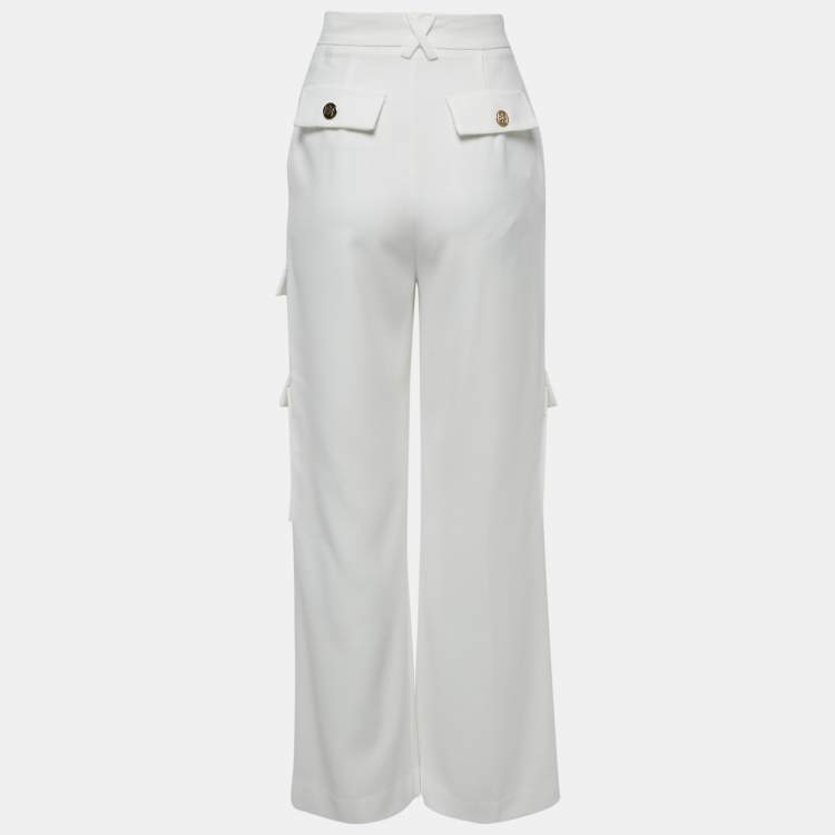 Pre Owned Elisabetta Franchi White Crepe Cargo Pants S