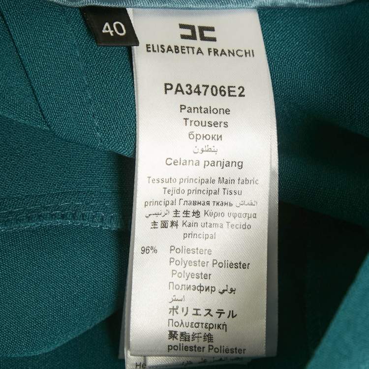 Pre Owned Elisabetta Franchi Teal Blue Crepe Chain Detail Flared Trousers S