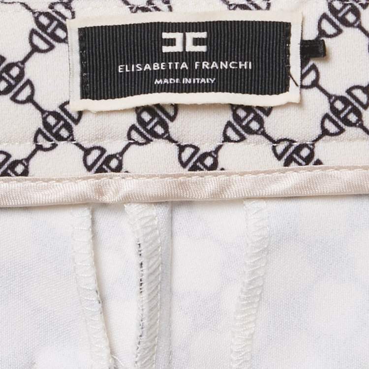 Pre Owned Elisabetta Franchi Cream Printed Crepe High Rise Trousers S