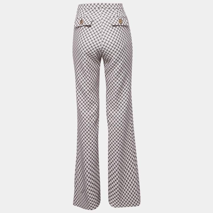 Pre Owned Elisabetta Franchi Cream Printed Crepe High Rise Trousers S