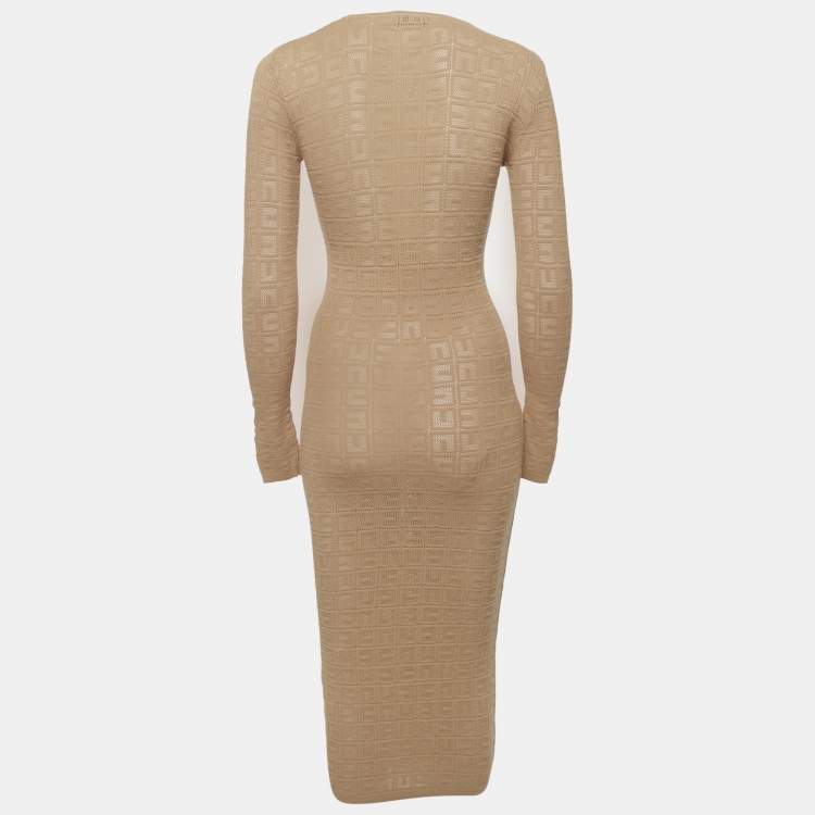 Pre Owned Elisabetta Franchi Brown Monogram Stretch Knit Bodycon Dress S