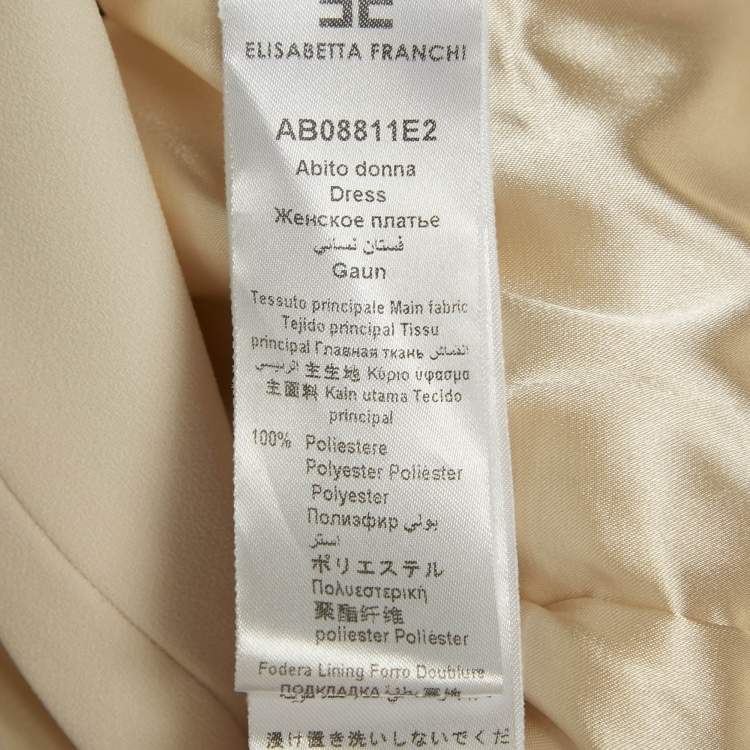 Pre Owned Elisabetta Franchi Beige  Crepe Lace Trim Flared Mini Dress M