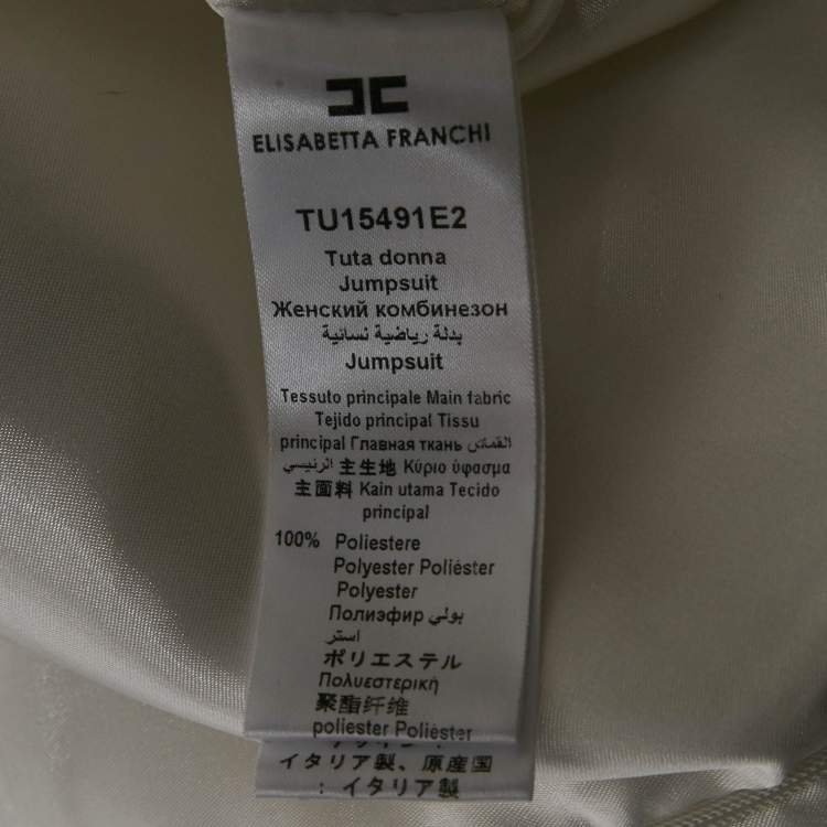 Pre Owned Elisabetta Franchi White Crepe Contrast Trimmed Jumpsuit M