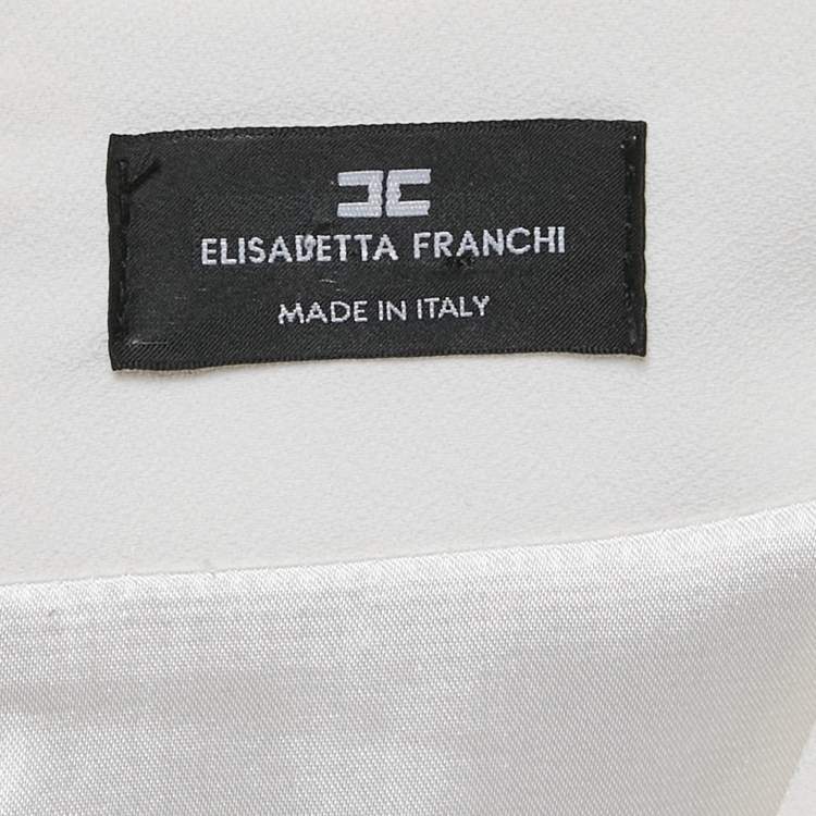 Pre Owned Elisabetta Franchi White Crepe Contrast Trimmed Jumpsuit M