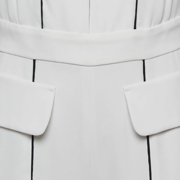 Pre Owned Elisabetta Franchi White Crepe Contrast Trimmed Jumpsuit M