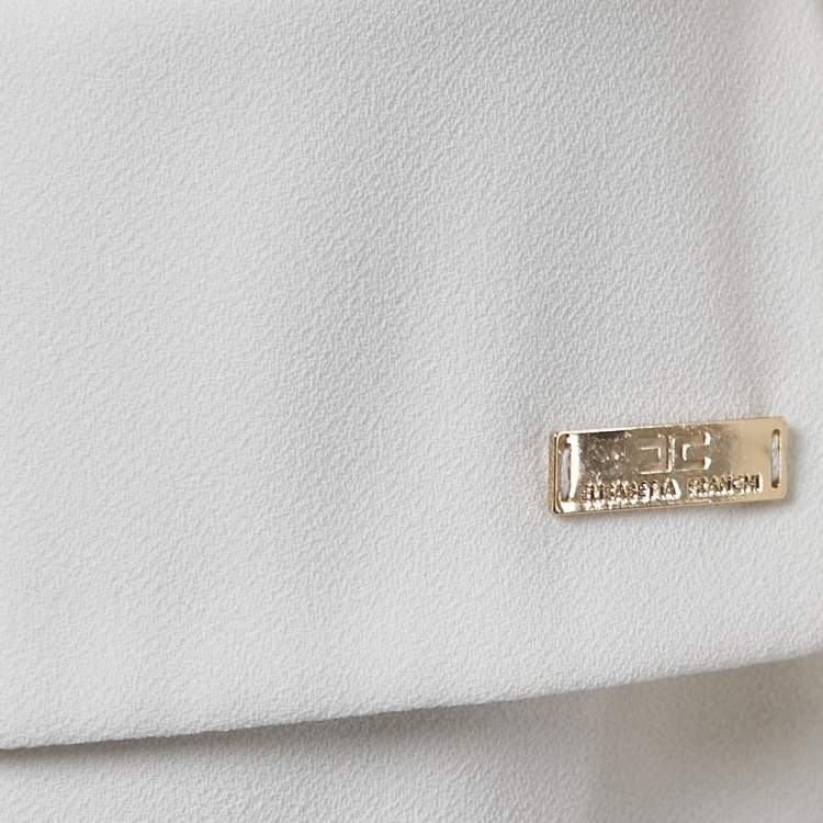 Pre Owned Elisabetta Franchi White Crepe Contrast Trimmed Jumpsuit M