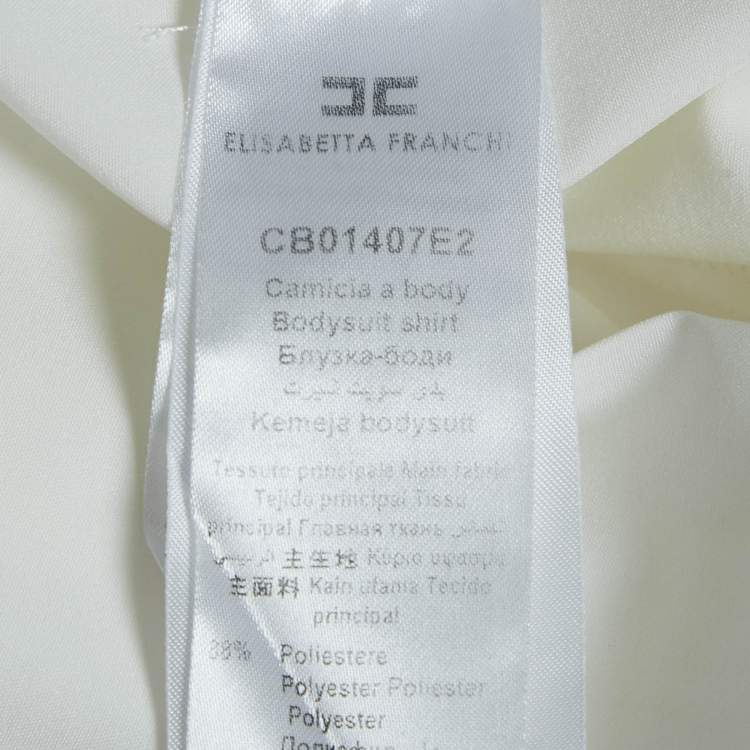 Pre Owned Elisabetta Franchi White Jersey Plunging Neck Bodysuit M