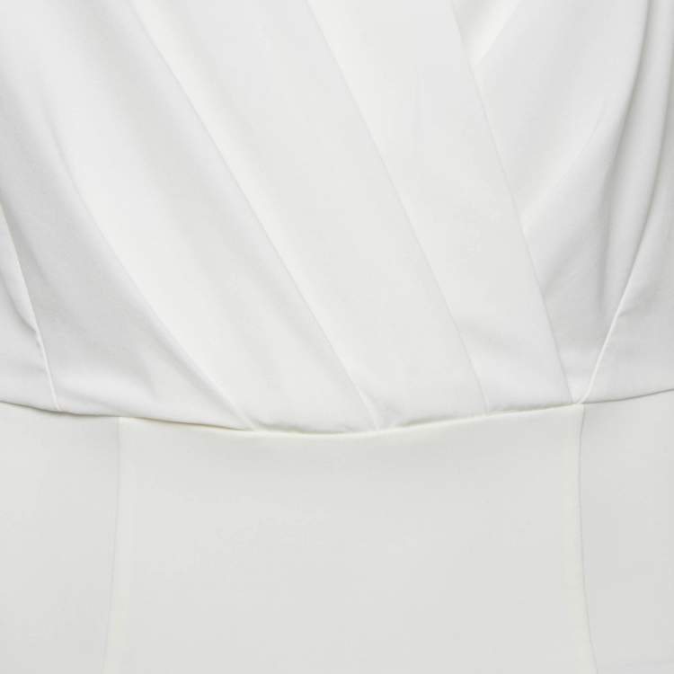 Pre Owned Elisabetta Franchi White Jersey Plunging Neck Bodysuit M