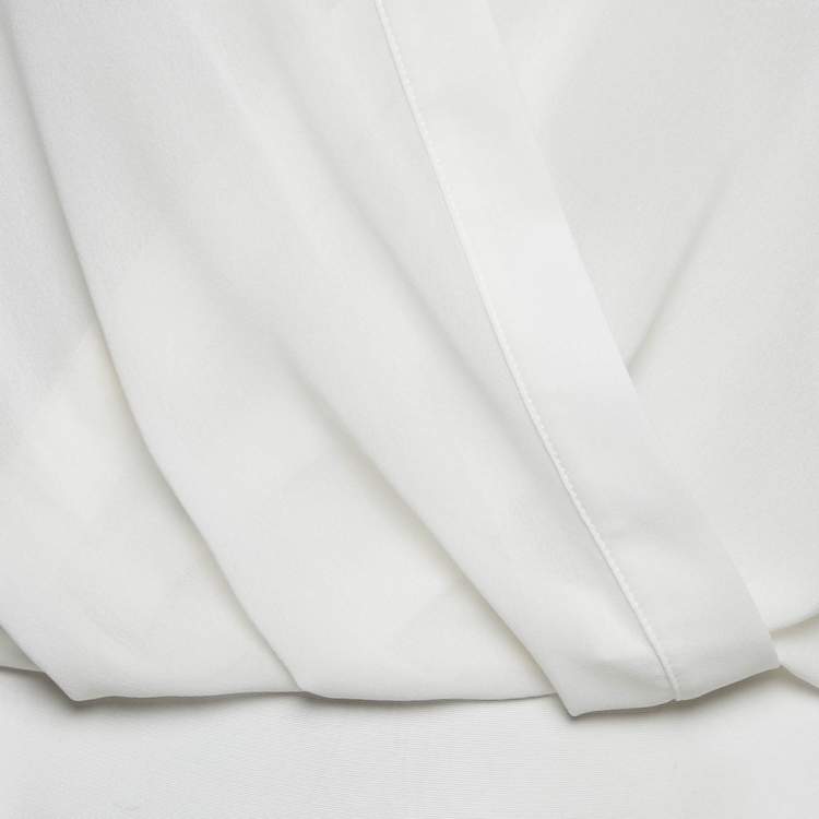 Pre Owned Elisabetta Franchi White Chiffon Plunging Neck Bodysuit S