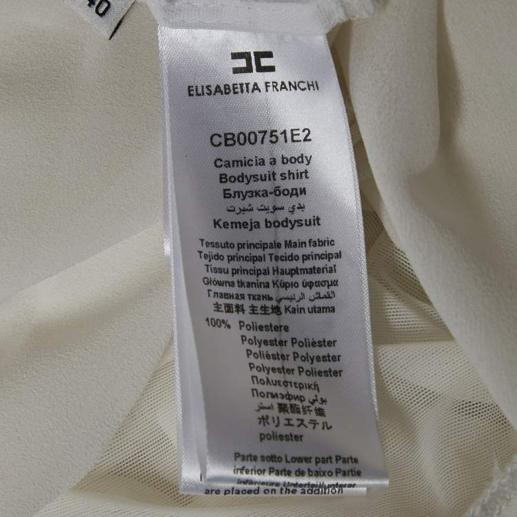 Pre Owned Elisabetta Franchi White Chiffon Plunging Neck Bodysuit S