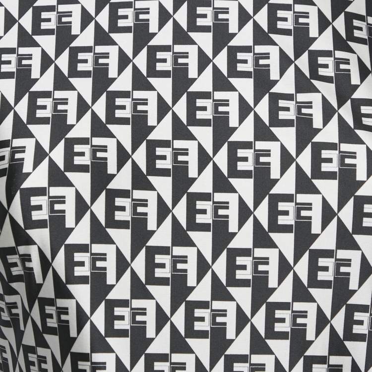 Pre Owned Elisabetta Franchi Monogram Print Jersey Bodysuit and Leggings Set M/L
