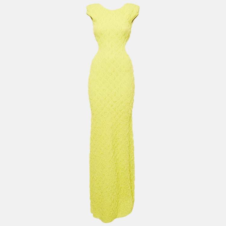 Pre Owned Elisabetta Franchi Lemon Yellow Textured Knit Sleeveless Maxi Dress S