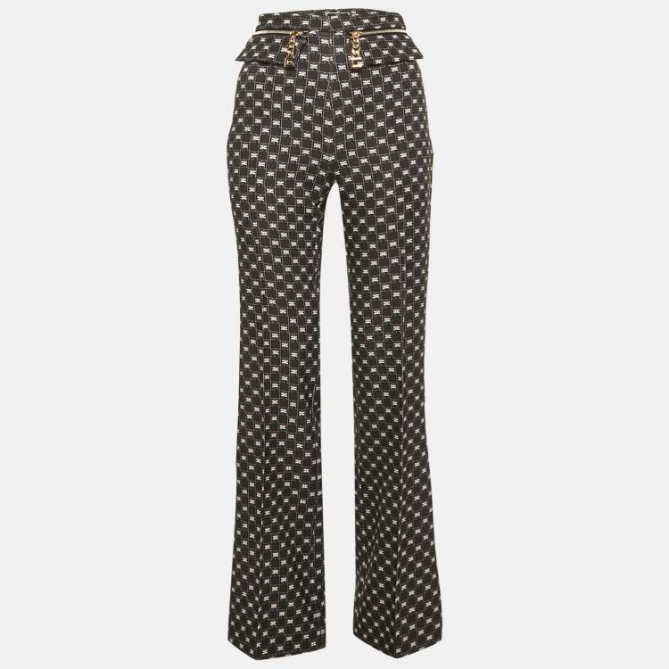 Pre Owned Elisabetta Franchi Black Logo All Over Jersey High Rise Flared Pants S
