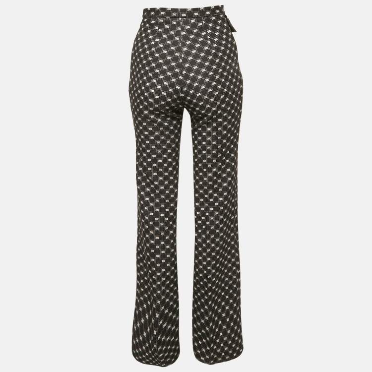 Pre Owned Elisabetta Franchi Black Logo All Over Jersey High Rise Flared Pants S