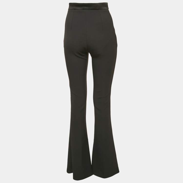 Pre Owned Elisabetta Franchi Black Satin Trim Stretch Crepe Bell Bottom Pants S