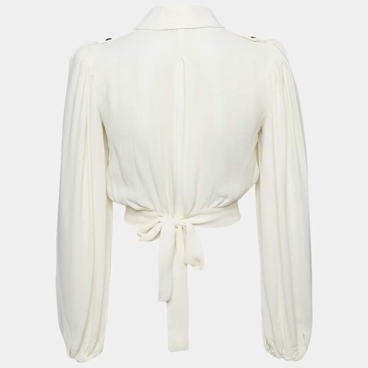 Pre Owned Elisabetta Franchi Off-White Crepe Tie-Up Blouse S