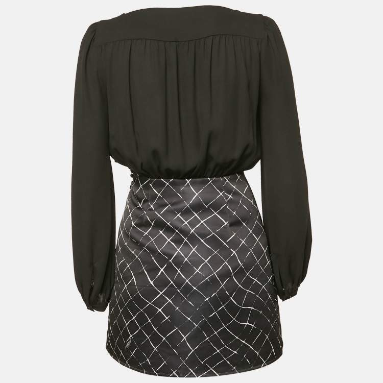 Pre Owned Elisabetta Franchi Black Silk and Satin Detachable Dress S