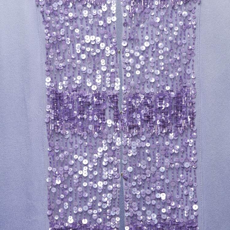 Pre Owned Elisabetta Franchi Purple Embellished Satin Kaftan Dress S
