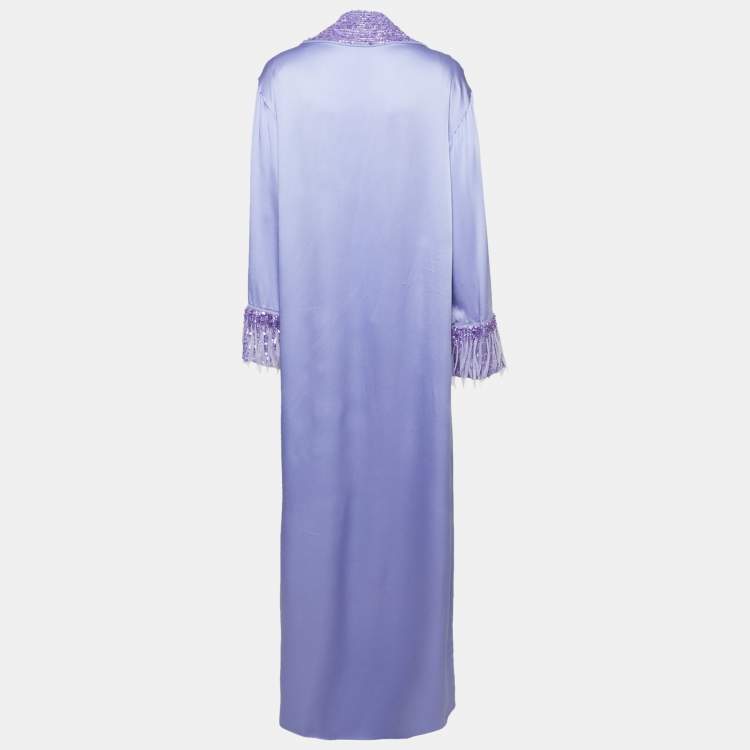 Pre Owned Elisabetta Franchi Purple Embellished Satin Kaftan Dress S