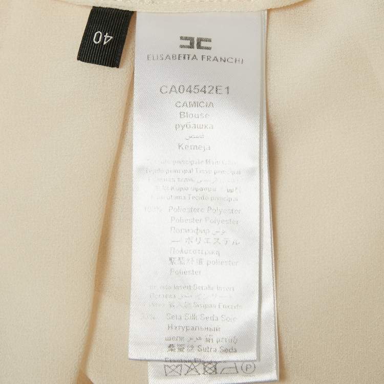 Pre Owned Elisabetta Franchi Beige Bow Tie Chiffon Blouse S